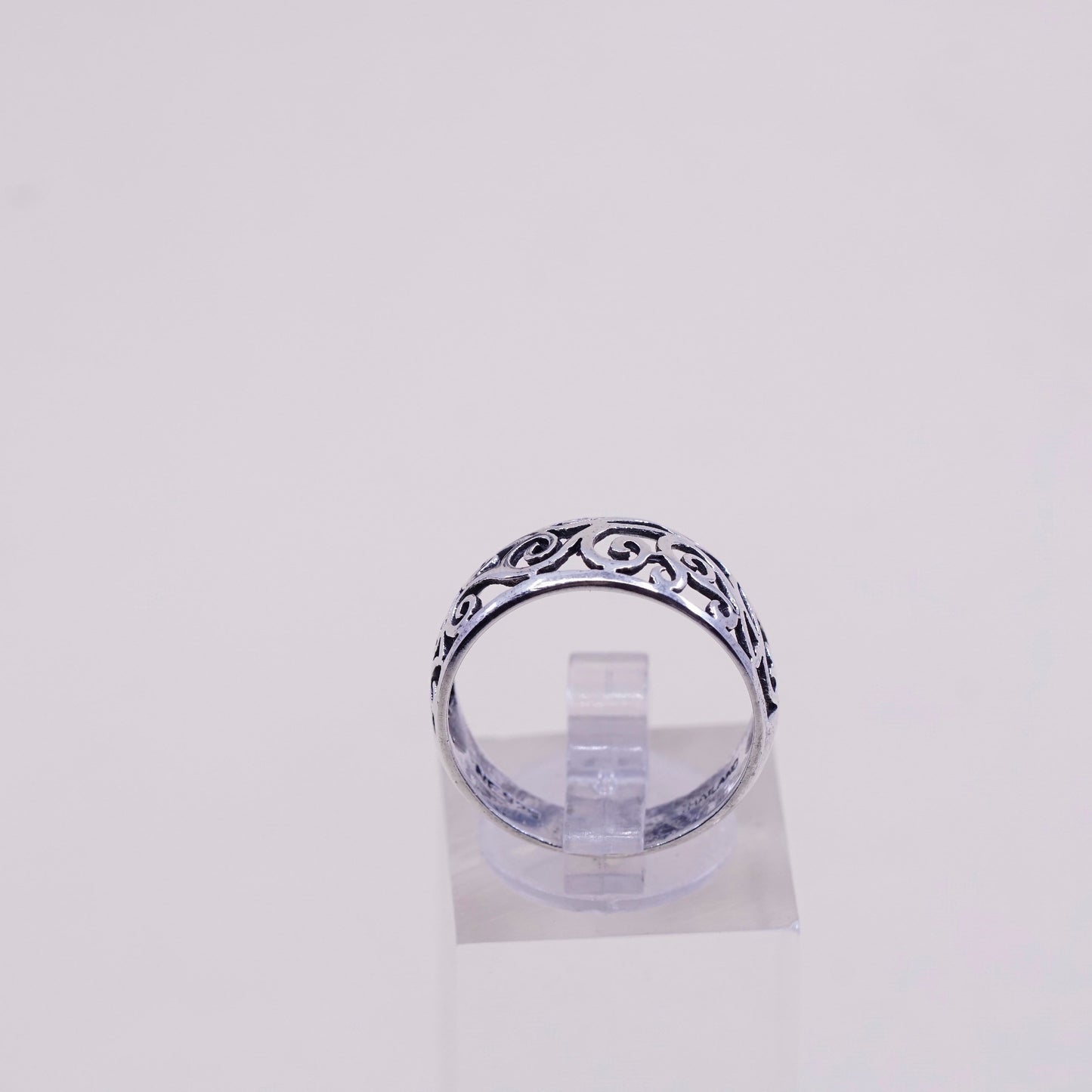 Size 7, vintage sterling silver handmade ring, 925 whirl filigree band