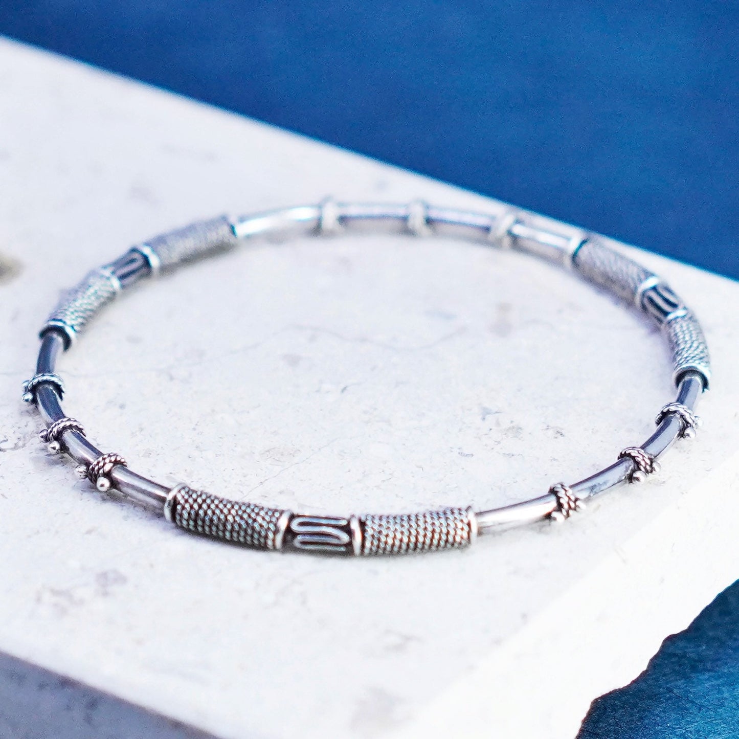 7.5”, vintage sterling silver handmade bracelet, 925 twisted cable bangle