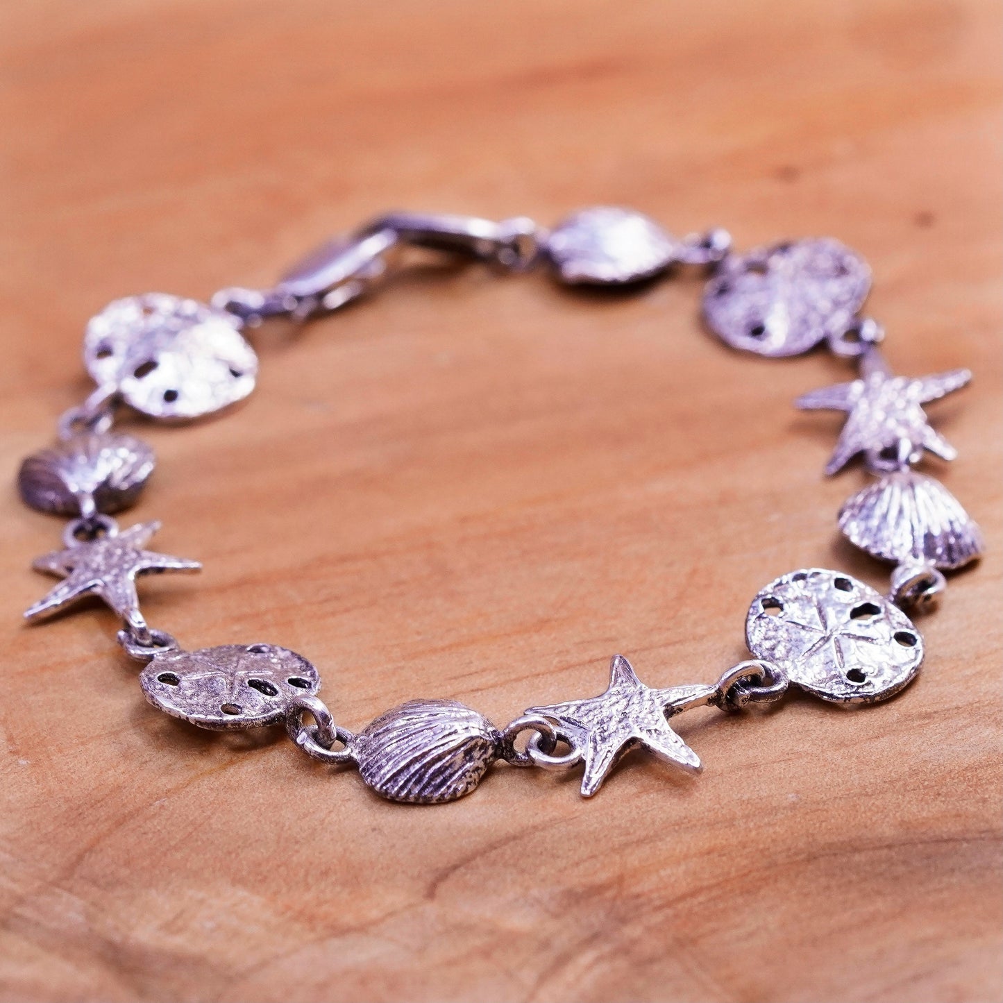 7”, My Way Sterling silver bracelet, 925 shell, starfish sand dollar anklet
