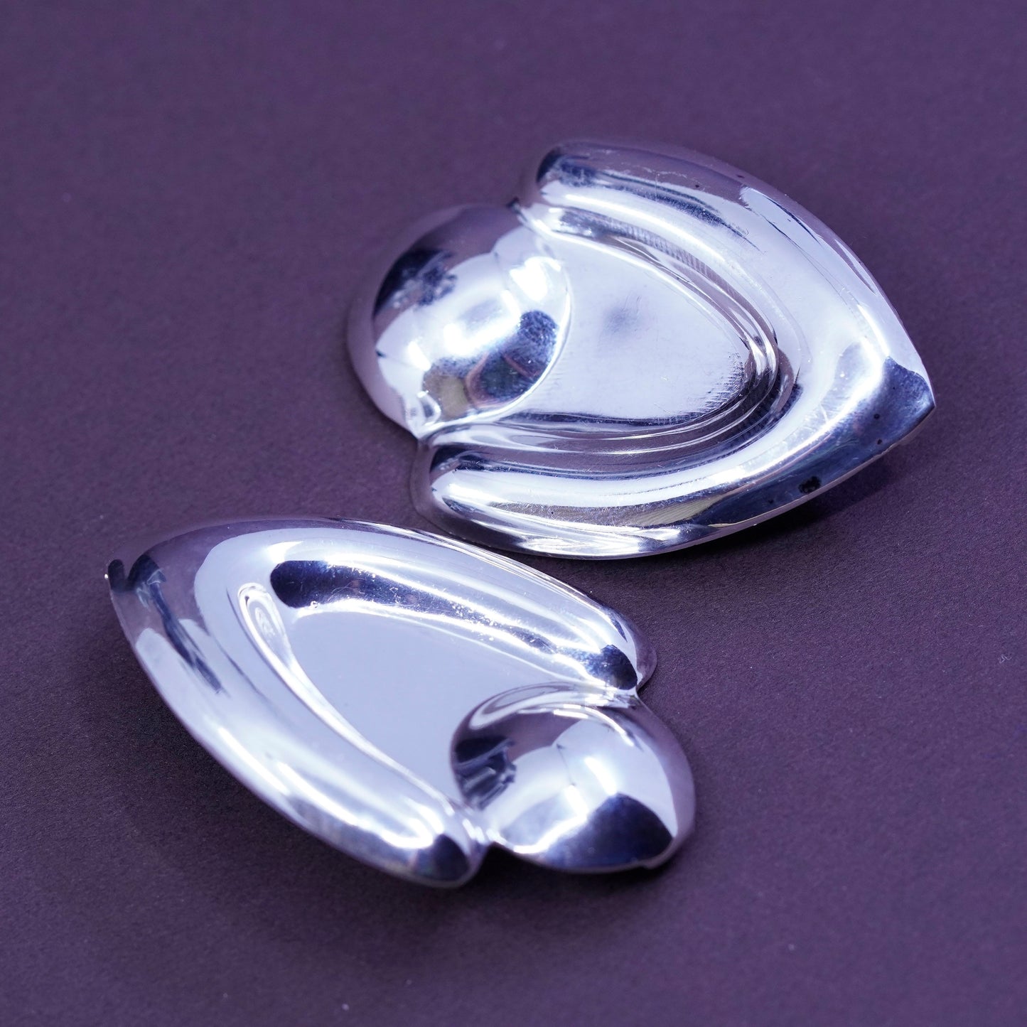 Vintage Sterling silver handmade earrings, modern 925 ribbed clip on
