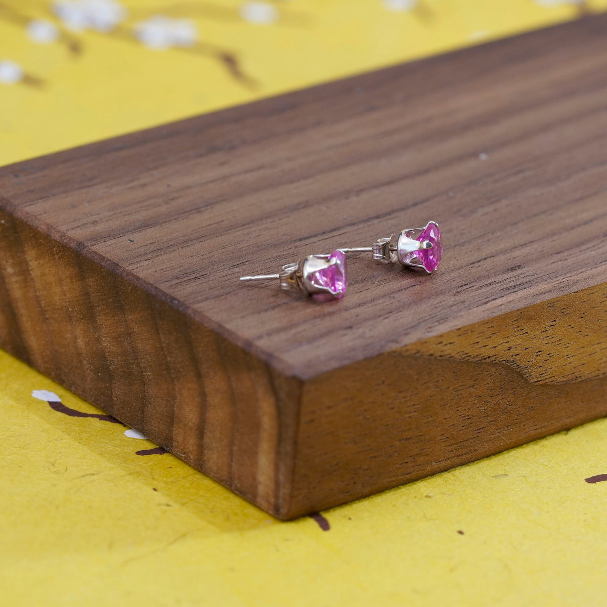 5mm, Sterling silver pink round crystal studs, cz earrings