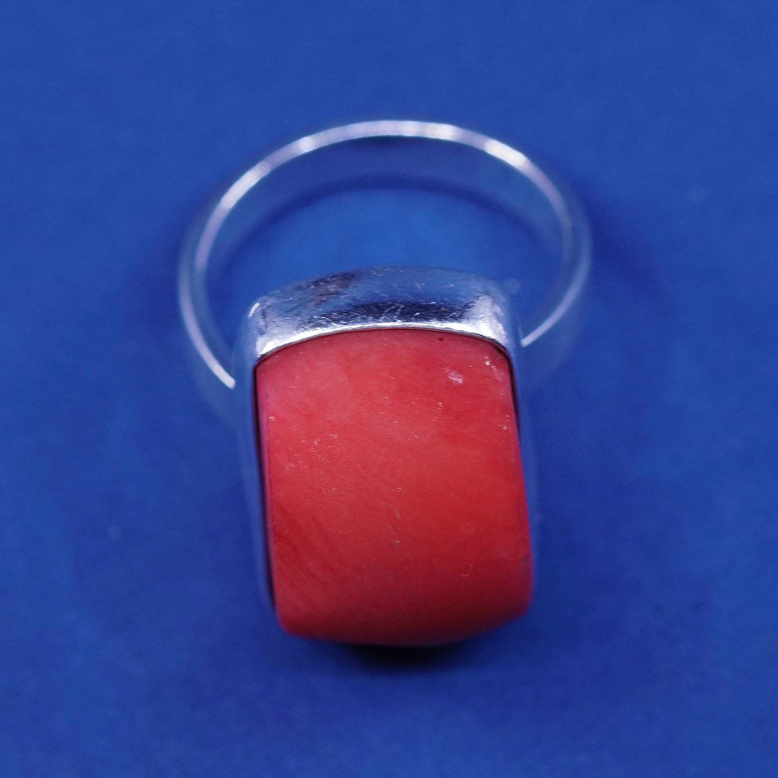 sz 7, vtg Sterling silver handmade ring, 925 w/ coral