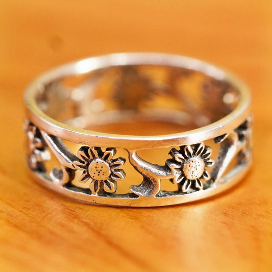 Size 6, vintage Mexico sterling silver handmade ring, 925 floral band