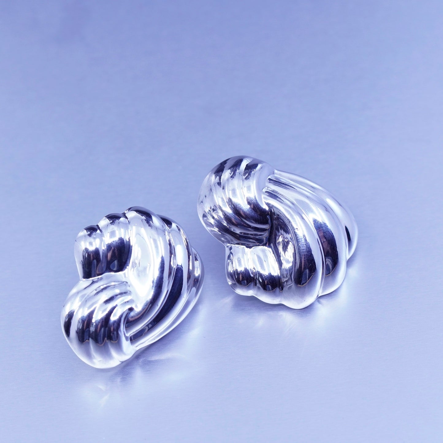 Vintage Sterling 925 silver handmade earrings, puffy ribbed studs