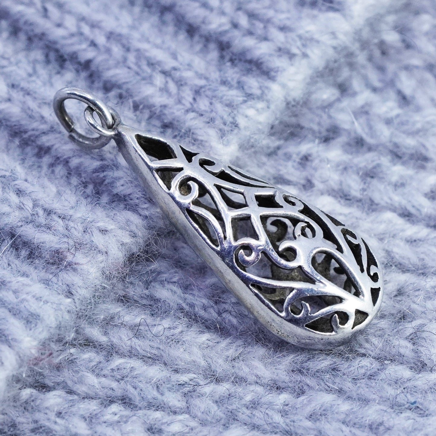 Vintage sterling 925 silver filigree teardrop pendant charm