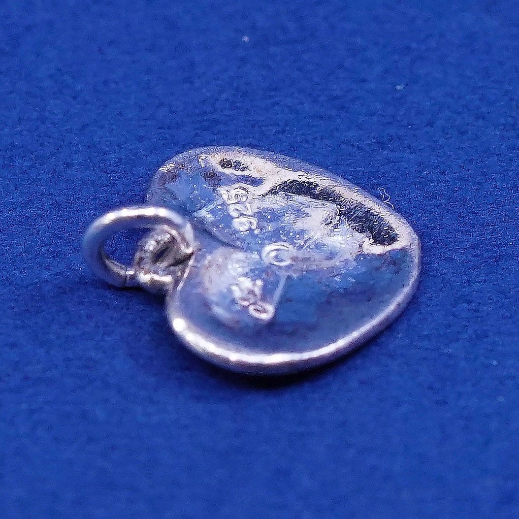 vtg sterling silver handmade pendant, 925 heart charm Embossed “love”