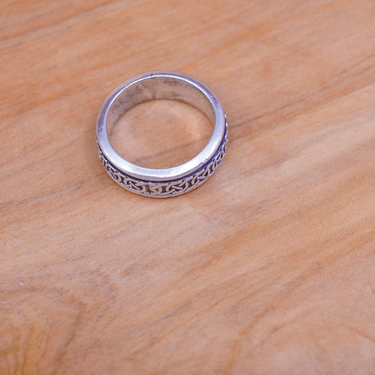 Size 10, vintage Sterling silver prayer ring, textured 925 spinner band