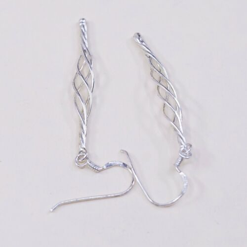 Vtg 925 Sterling Silver Handmade Twisted Dangle Earrings, Stamped 925