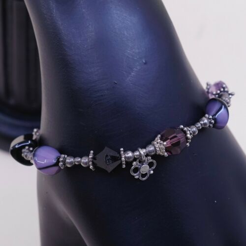 6.5”, Vtg Handmade Gemstone Nugget Bracelet W/ Silver Tone Toggle Closure