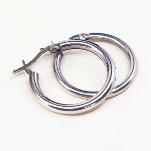 1”, Italy 925 Sterling Silver Hoop Pierced Earrings, 925 silver huggie