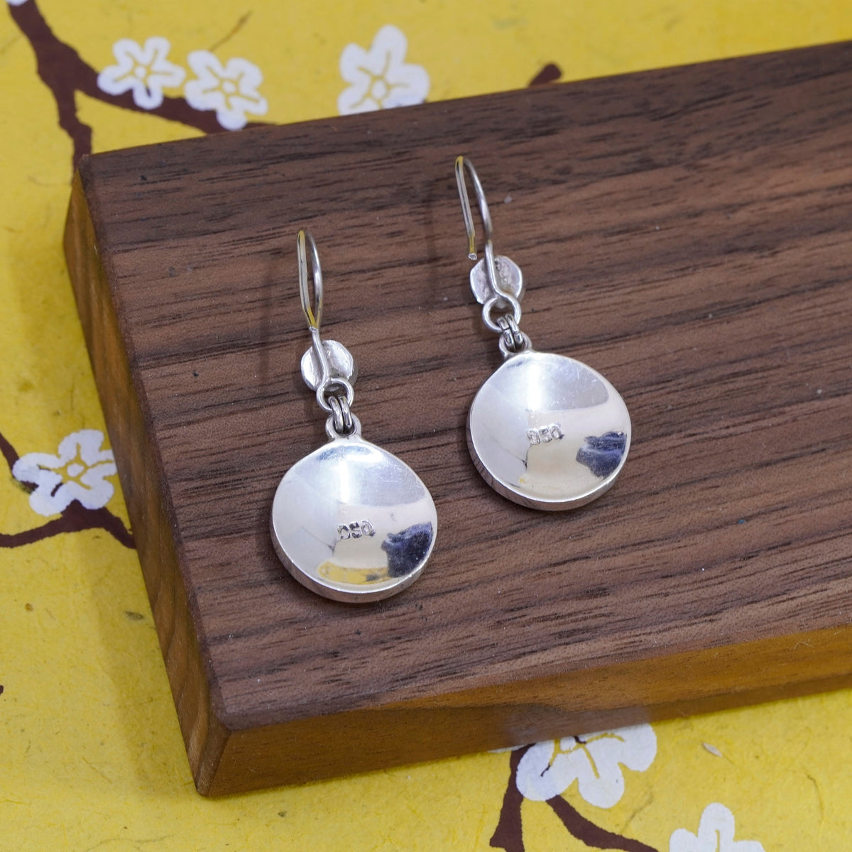 Sterling 950 silver earrings, Peruvian Inca silver turquoise, mother of pearl
