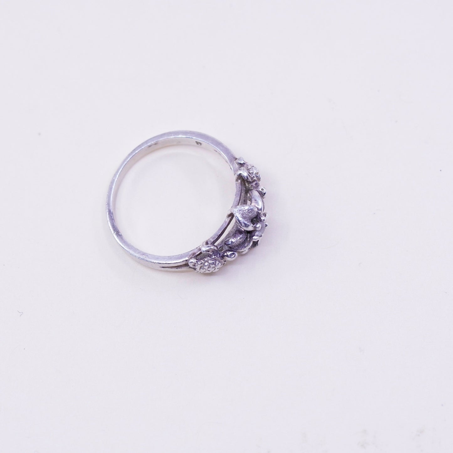 Size 8, Vintage sterling 925 silver plumeria flower with crystal ring
