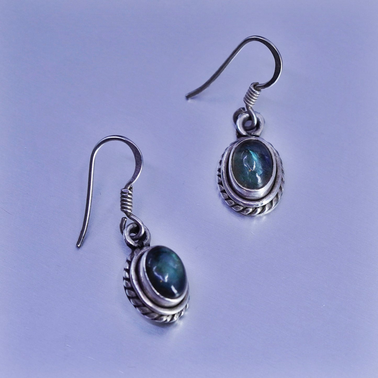 Vintage Sterling 925 silver handmade earrings with labradorite and cable around