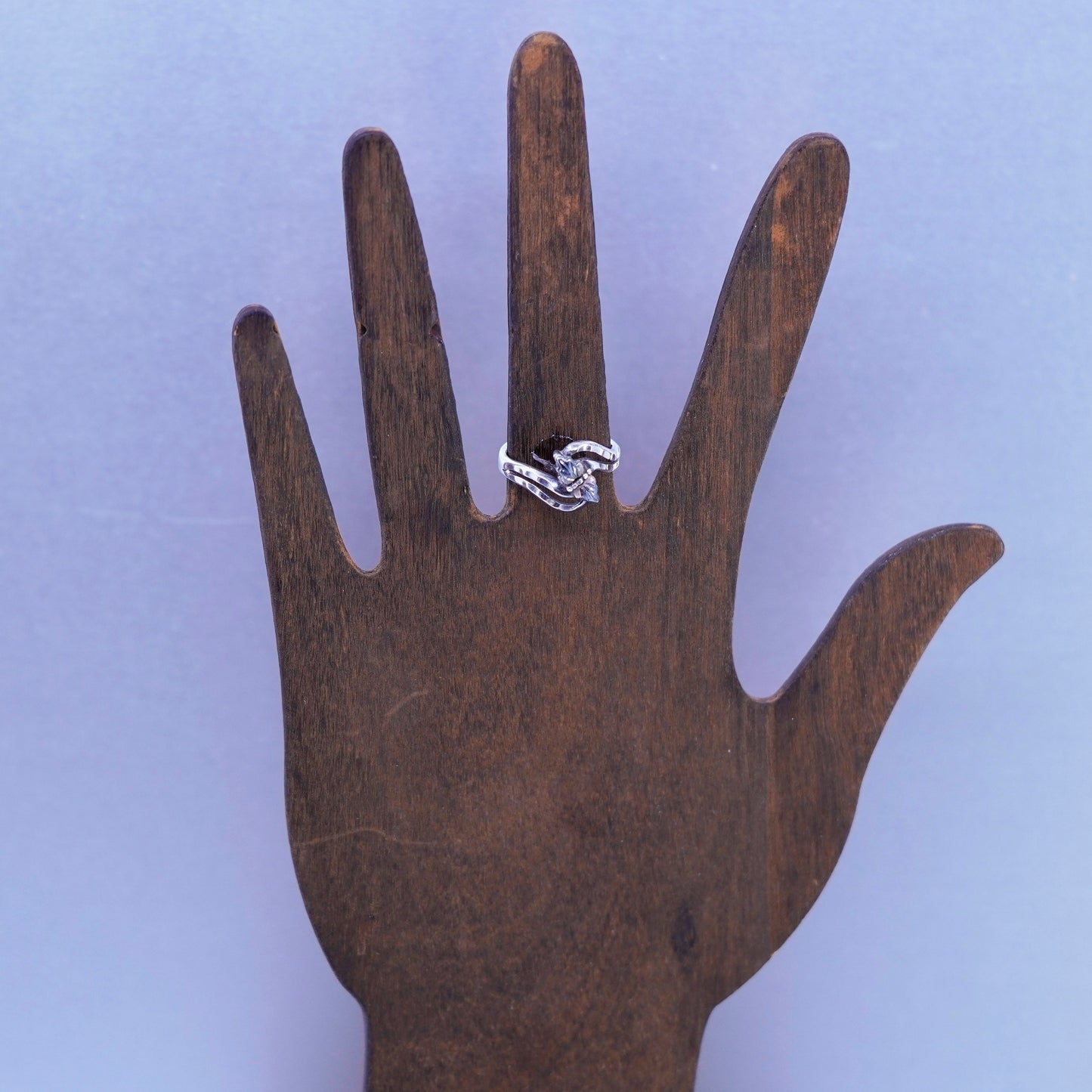 Size 7.25, vintage Sterling 925 silver handmade ring w/ 10K gold rose gold leaf