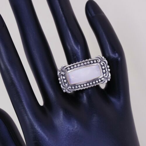 Sz 7, Vtg Statement Cocktail Sterling Silver Handmade Ring, 925 Bali W/ Pink MOP