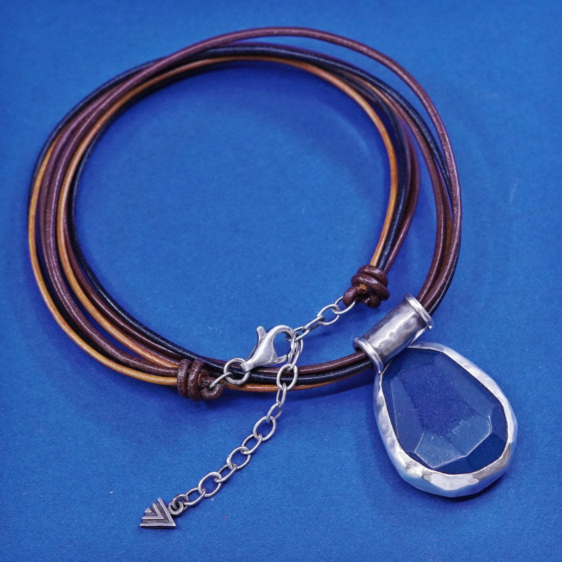 18” sterling 925 Silver necklace, Silpada N1783 Blue Jade on Leather chain