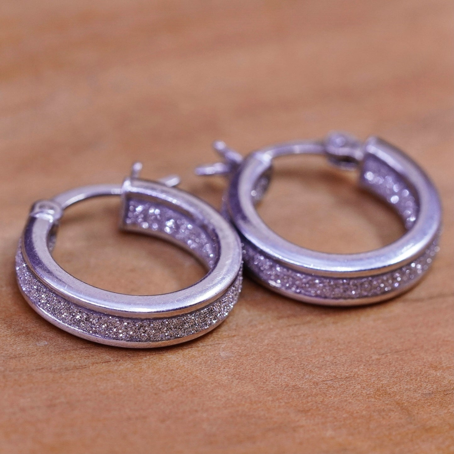 0.5”, vintage Sterling silver hoops, 925 earrings with glittering center