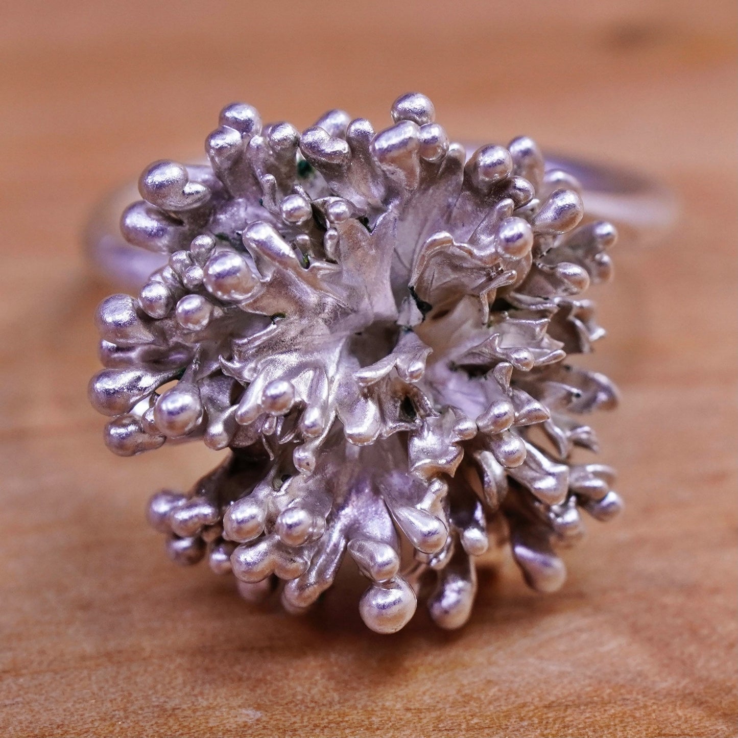 Size adjustable, vintage Sterling silver flower ring, 925 beaded flower band