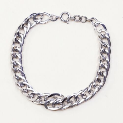 7.25”, Vtg Sterling Silver Handmade Bracelet, 925 double curb Chain
