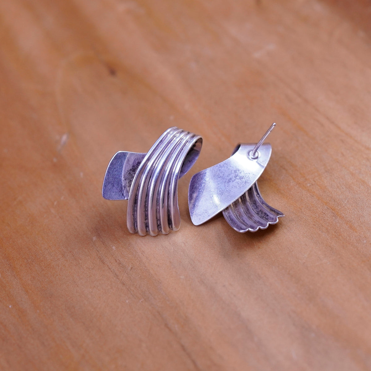 Vintage Sterling silver handmade earrings, modern 925 studs, silver tested