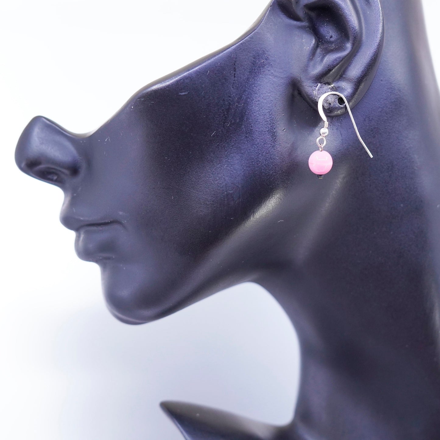 Vintage Sterling 925 silver earrings with pink agate beads
