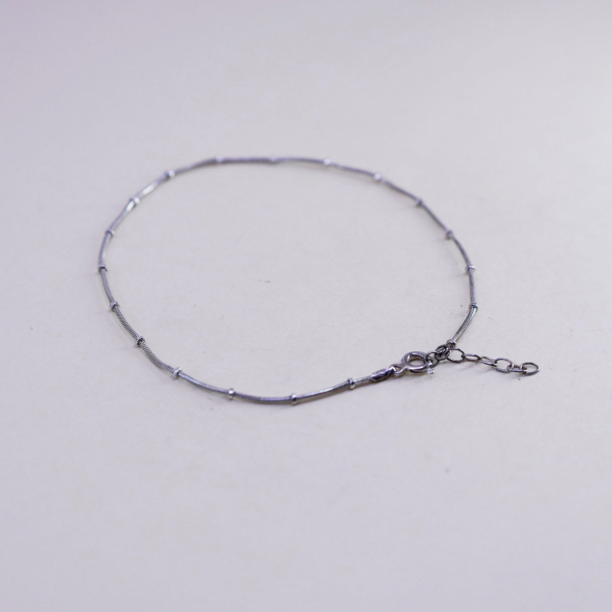 9”, Vintage Handmade sterling silver anklet, 925 snake chain with beads details