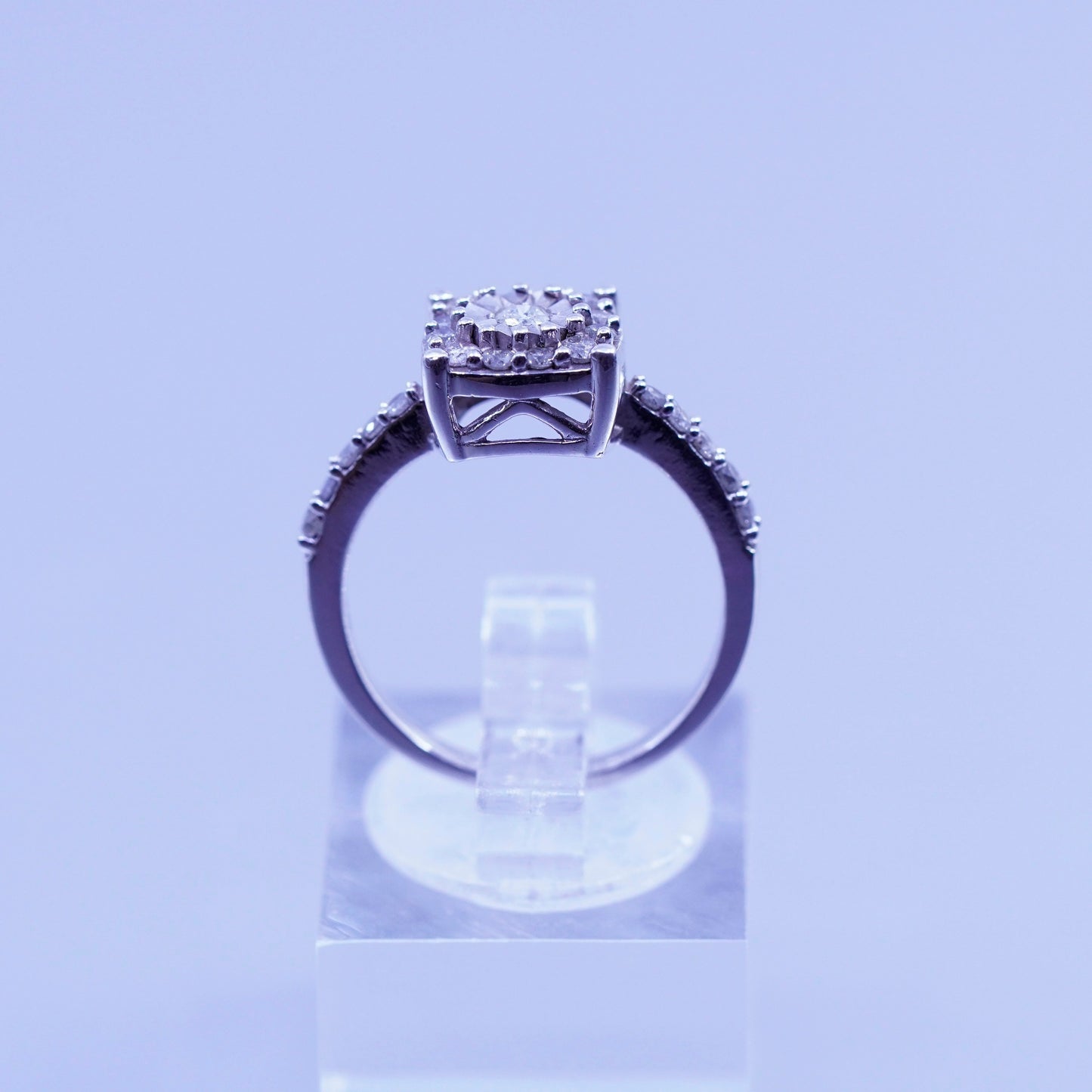 Size 6, vintage Sterling 925 silver ring with genuine cluster diamond
