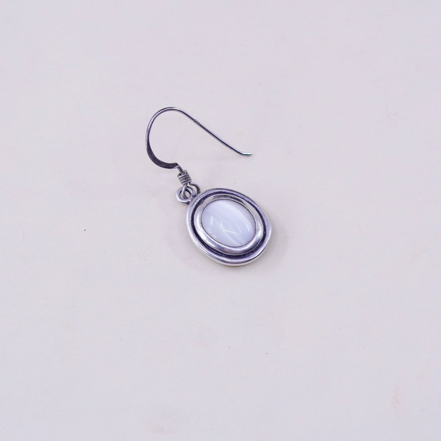 Vintage Sterling 925 silver handmade oval earrings with white tiger eye