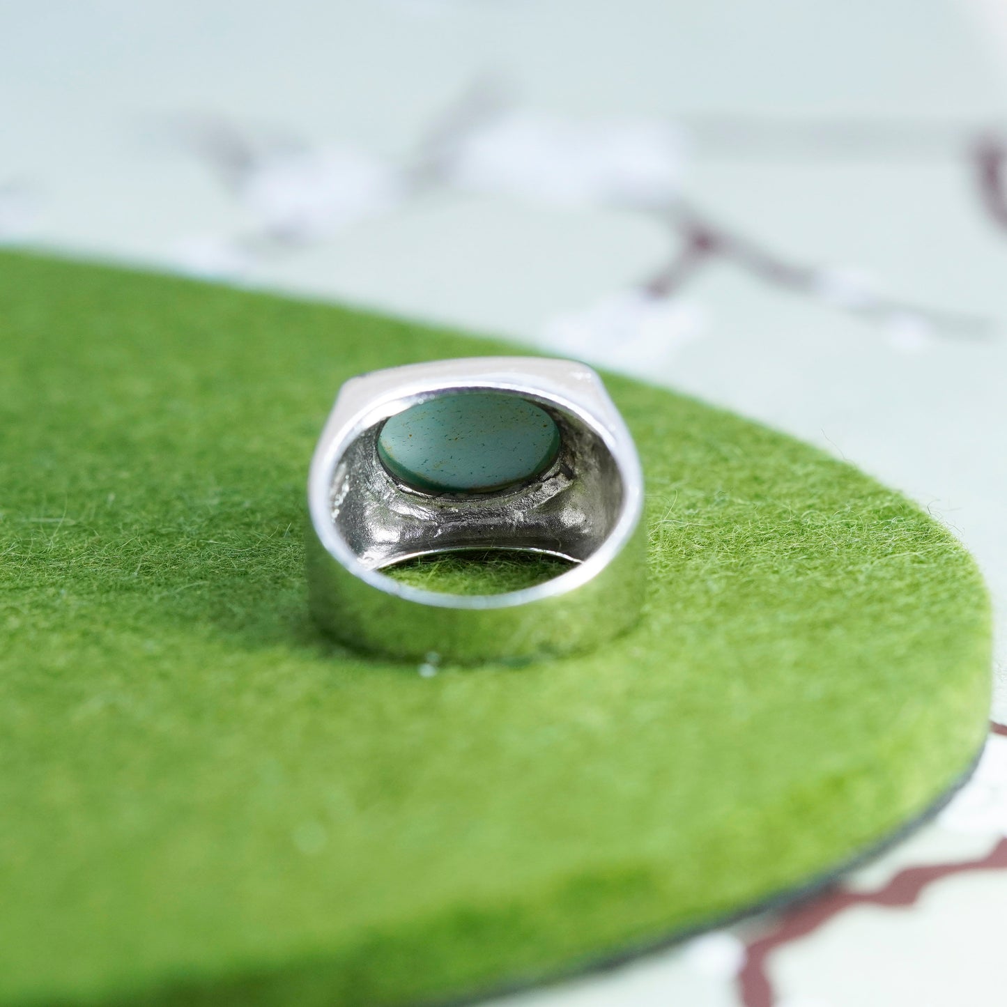 Size 7.25, vintage Sterling silver handmade ring, 925 band with turquoise inlay