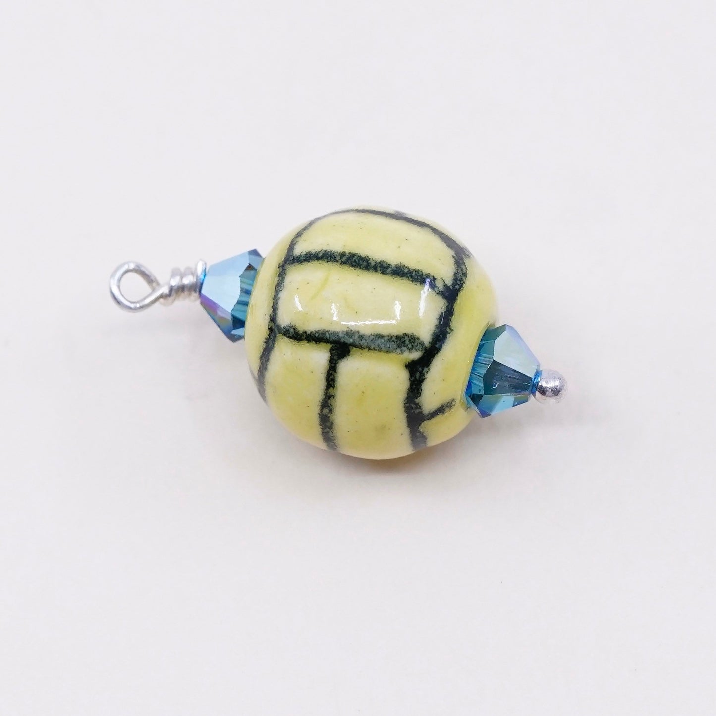 Vintage Sterling silver handmade pendant, fine 925 silver wire with yellow bead