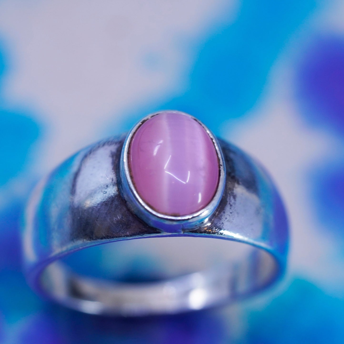 Size 6.5, vintage Sterling silver handmade ring, 925 band with pink cats eye