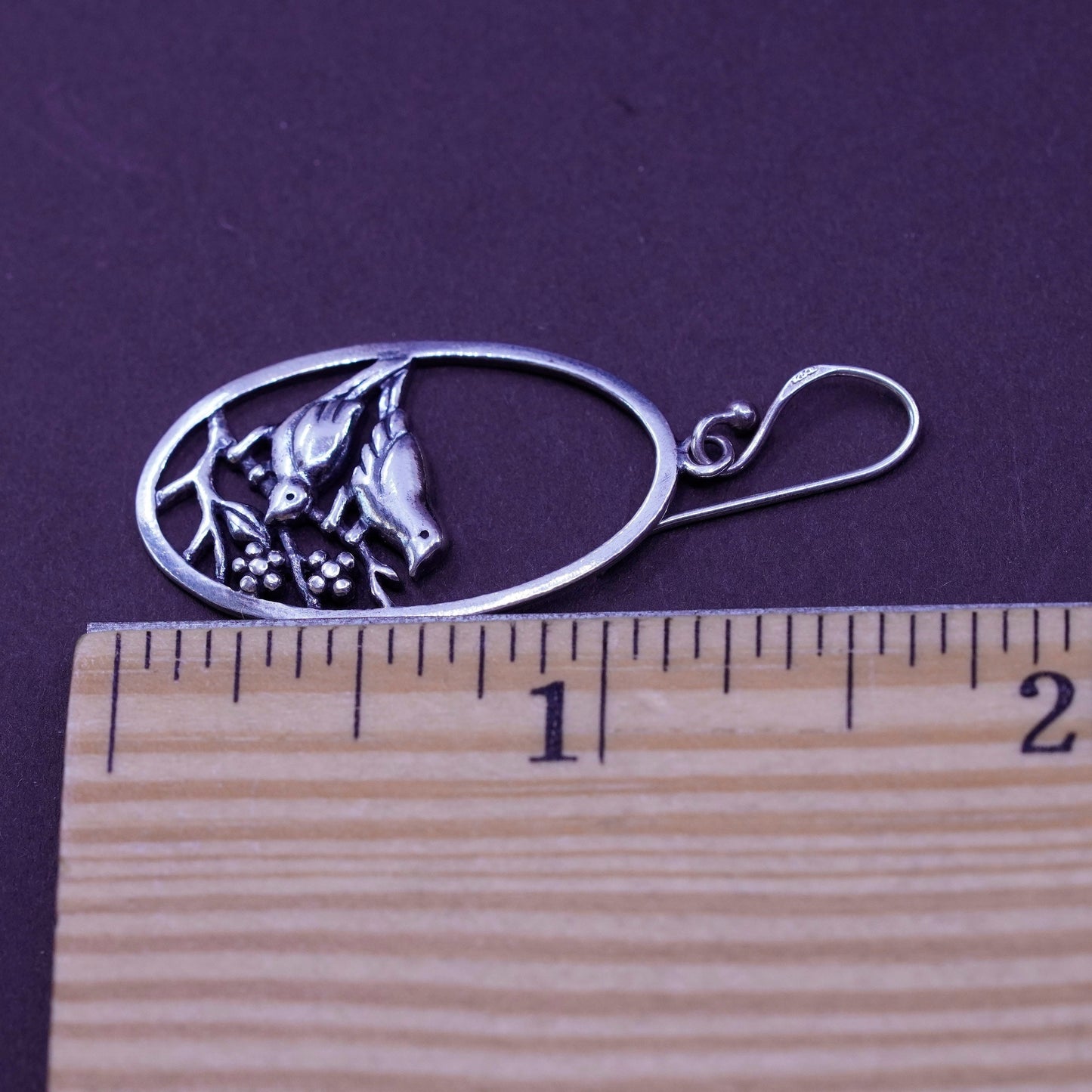 Vintage Sterling silver handmade earrings, 925 birds on branch