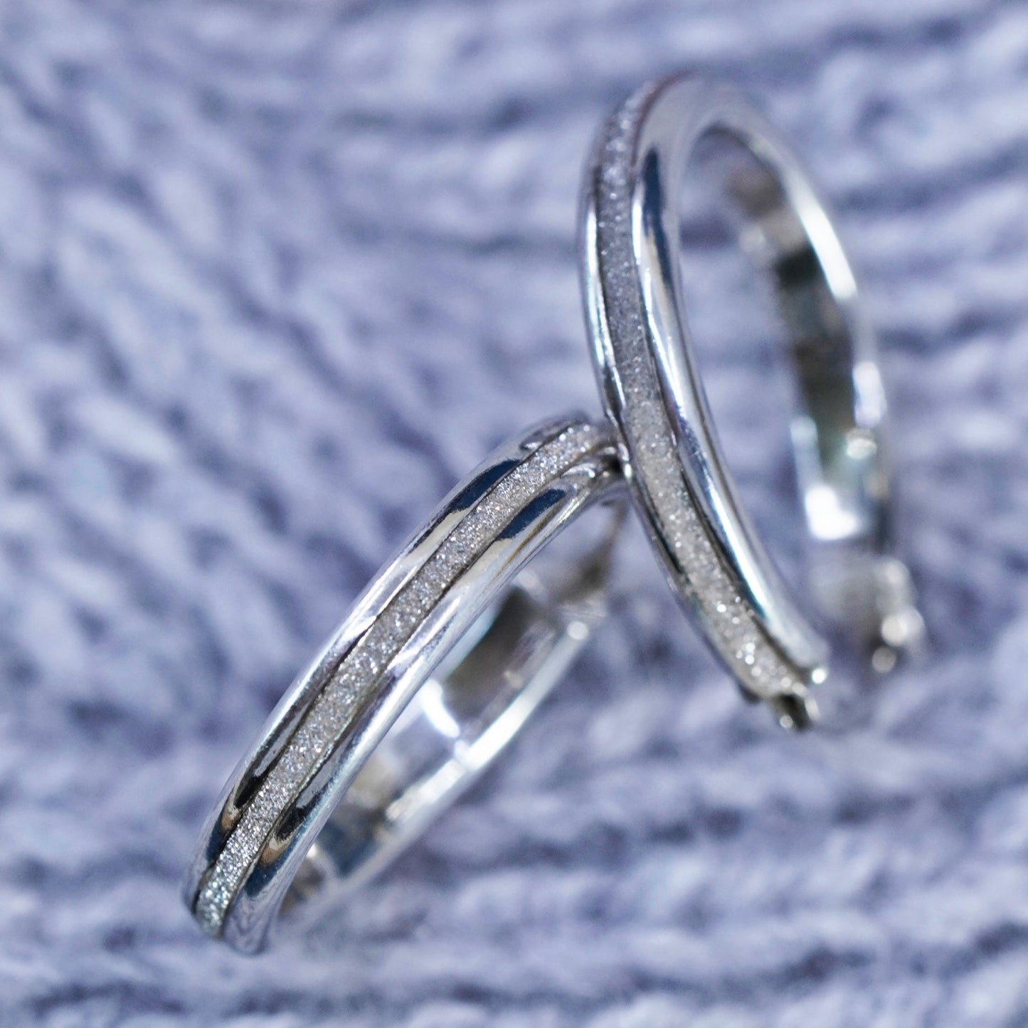 0.75”, vintage Sterling 925 silver handmade hoop glittering earrings, huggie