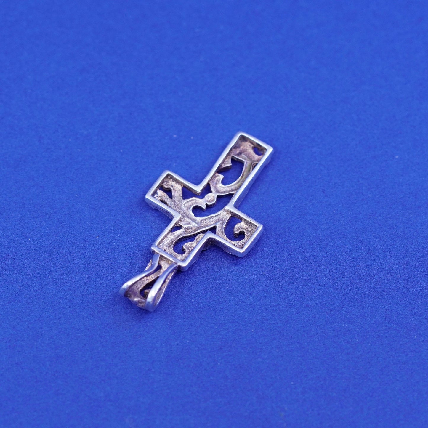 Vintage Sterling silver handmade pendant, 925 swirly cross charm