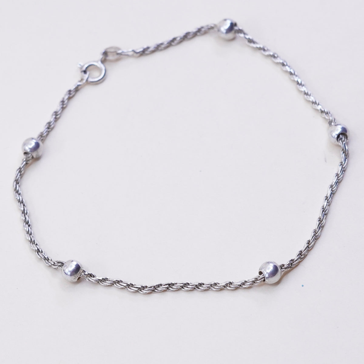 9”, sterling silver bracelet, Italy 925 rope ankle chain anklet with beads