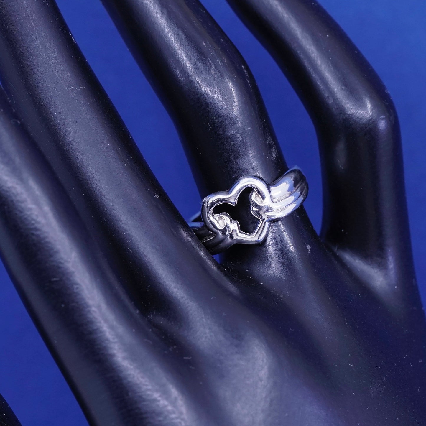 Size 7.25, vintage sterling silver handmade ring, 925 filigree heart band