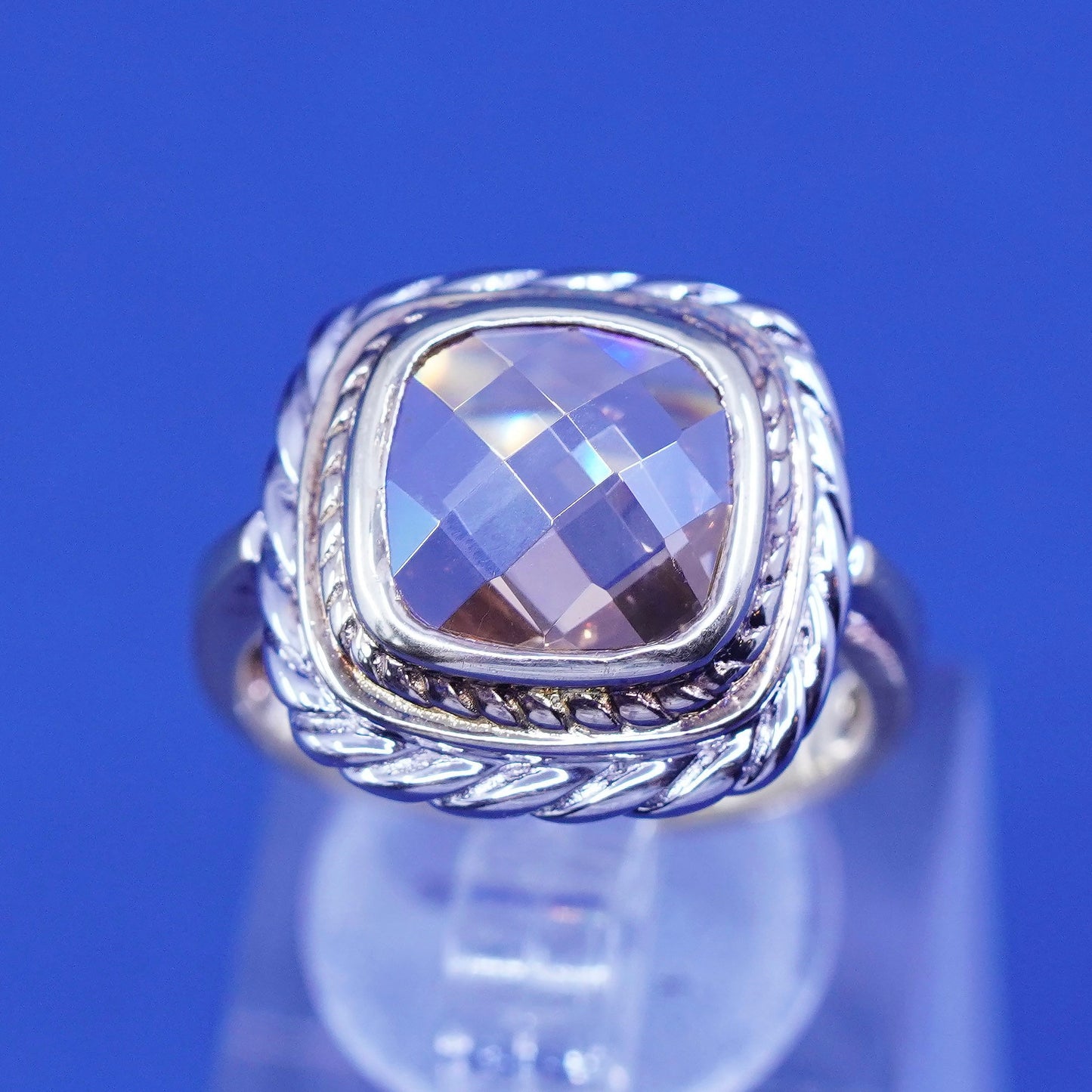 Size 7.25 vintage two tone Sterling 925 silver ring with cushion cut citrine