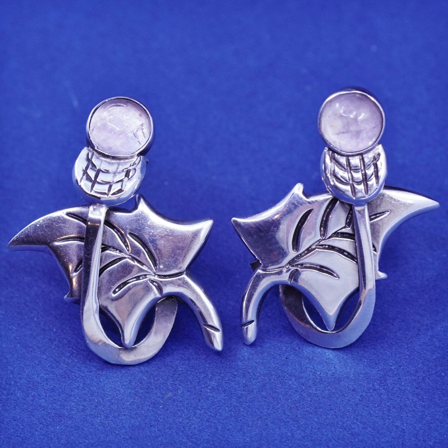 Vintage taxco Sterling silver screw back earrings, 925 dandelion crystal bead