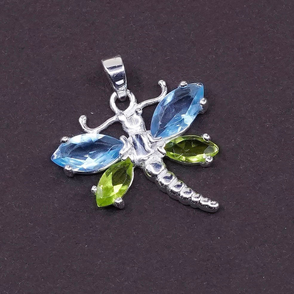 vtg Sterling silver handmade pendant, 925 dragonfly with Crystal