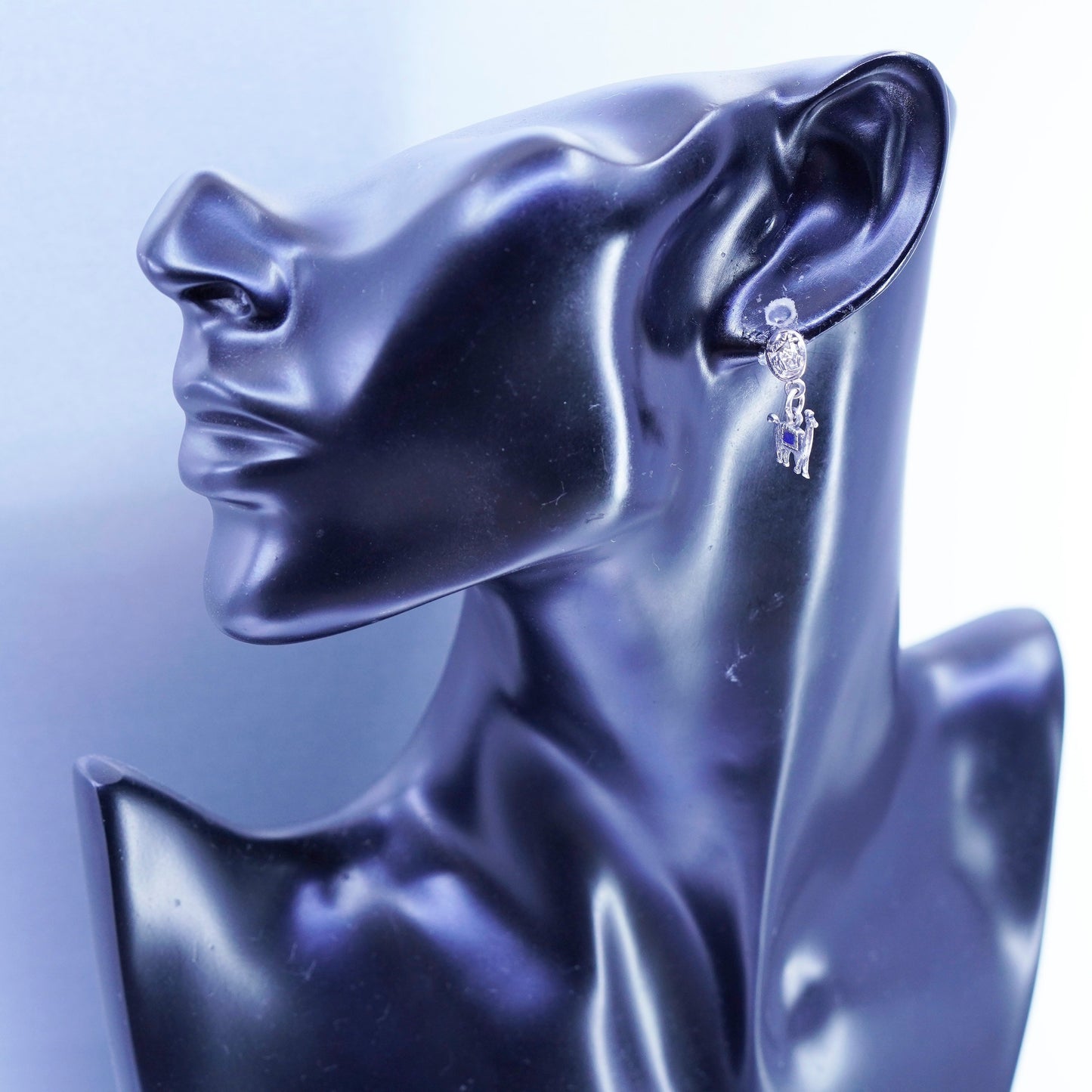 Vintage Sterling 925 silver handmade llama earrings drops