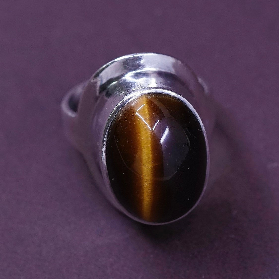 sz 6.5, vtg Sterling silver handmade ring, mexico 925 w/ golden tiger eye