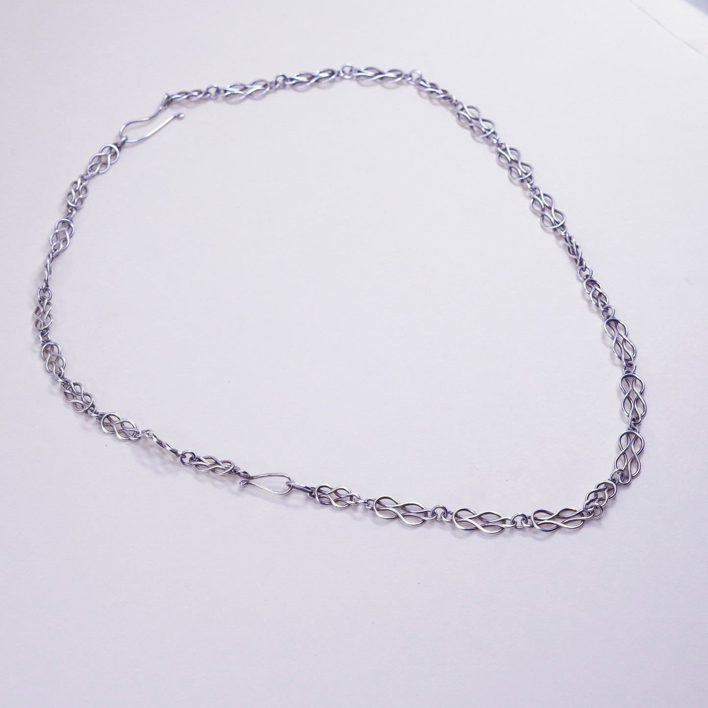 21”, 9mm, Vintage sterling silver entwined link chain, Italy 925 necklace