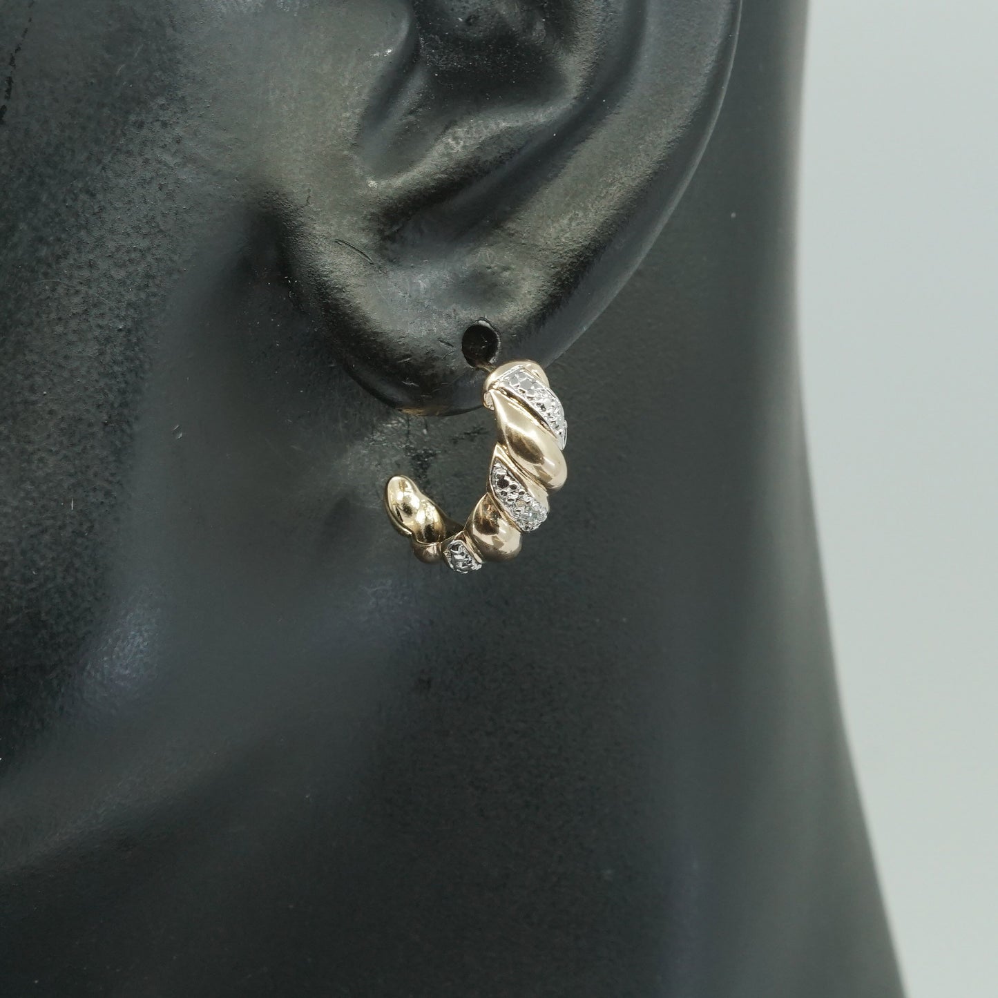 Gold over sterling silver earrings w/ simulate diamond, woven 925 studs