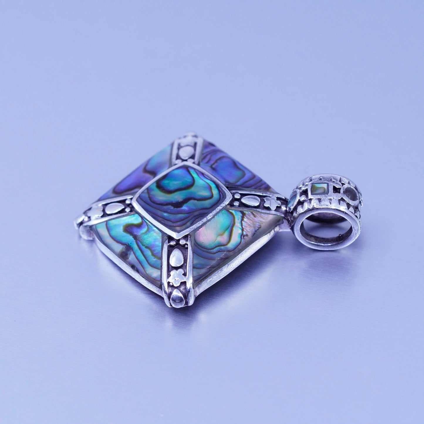 antique sterling 925 silver pendant with abalone and filigree