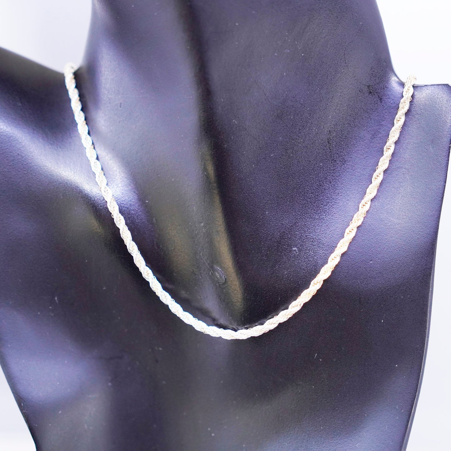 18” Sterling 925 silver rope necklace with 14K 585 yellow gold circle chain