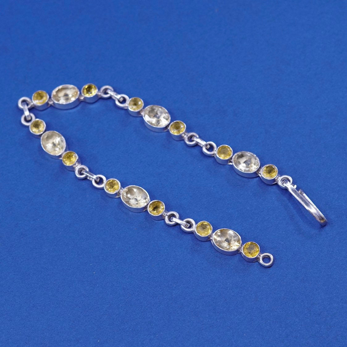 8", vtg Sterling silver tennis bracelet, 925 w/ citrine Inlay, silver tested