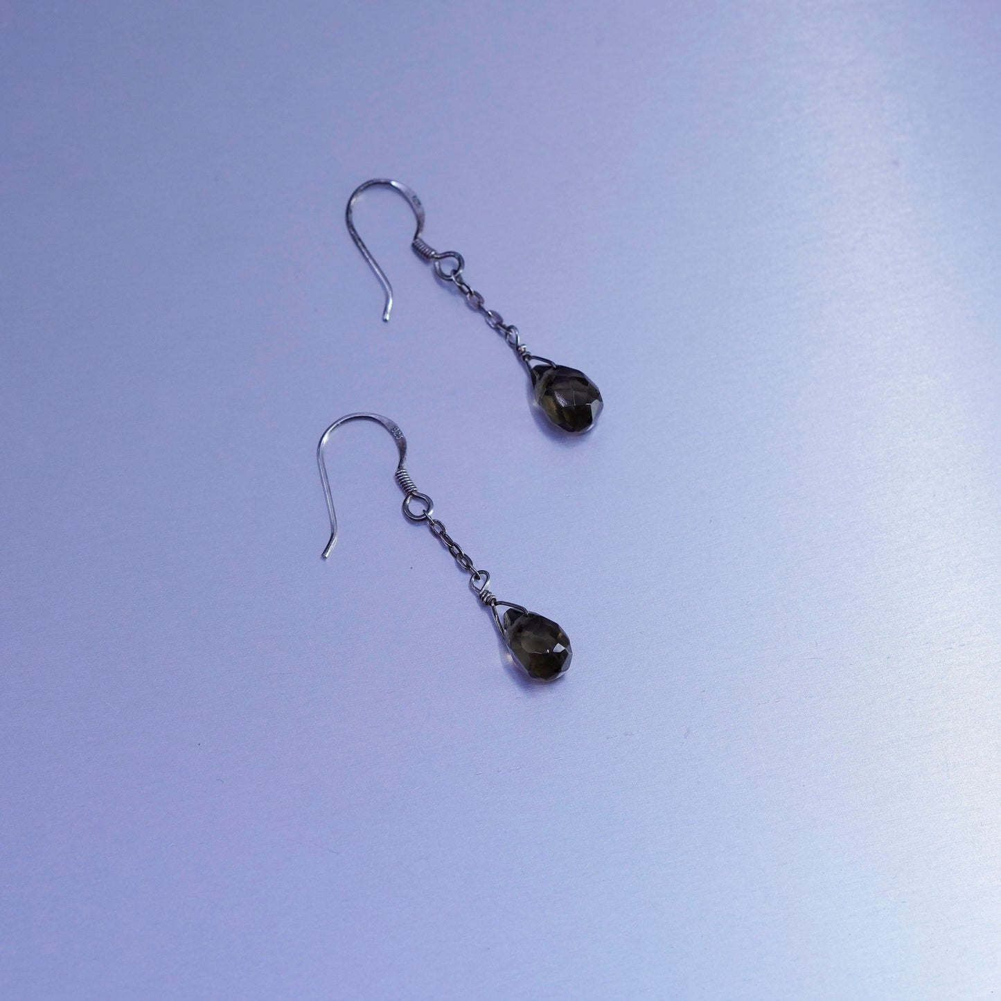 Vintage designer Sterling 925 silver handmade earrings w/ teardrop smoky topaz