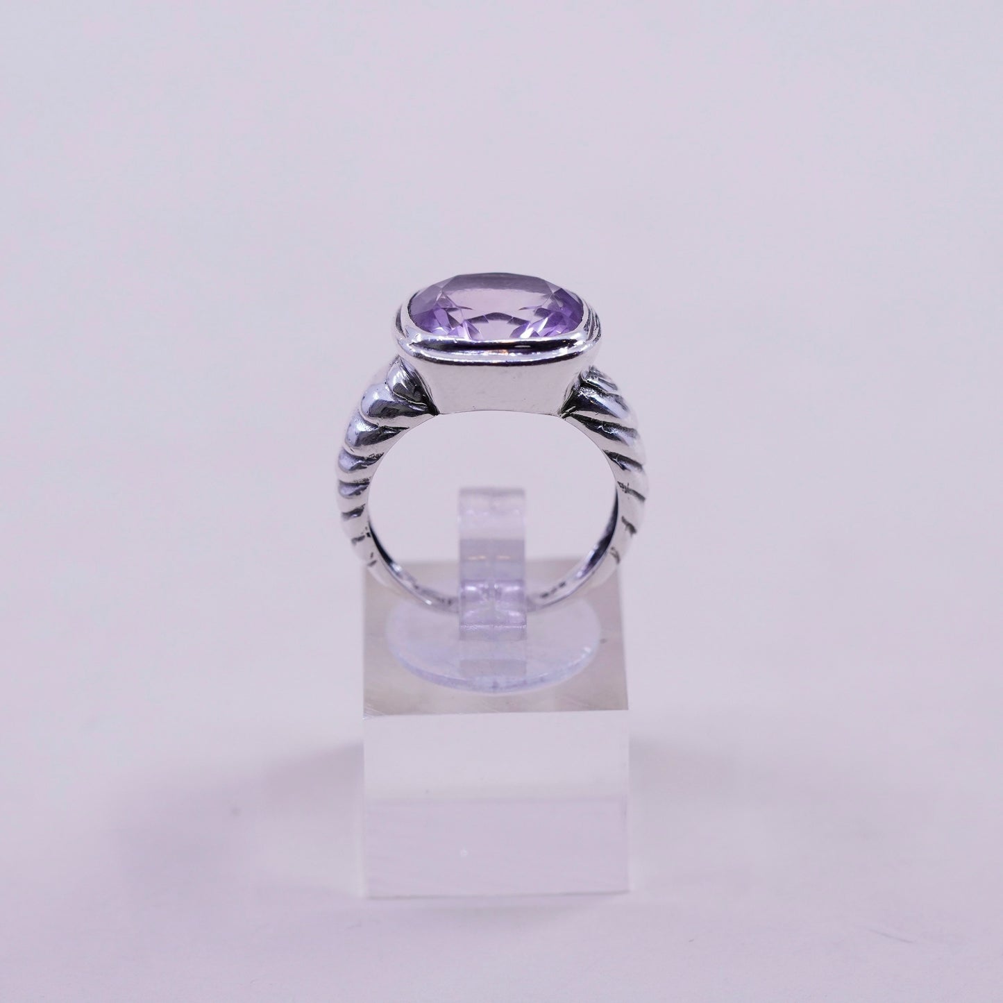 Size 6.5, vintage Sterling silver handmade ring, 925 band checker cut amethyst