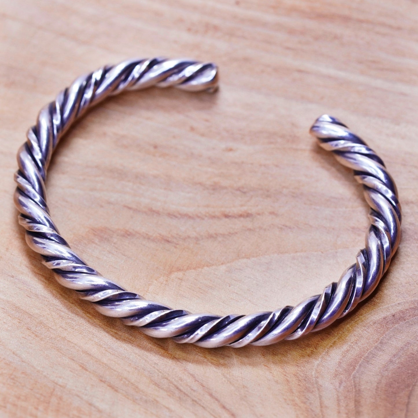 5.75”, Vintage Sterling silver handmade bracelet, 925 braided woven cable cuff