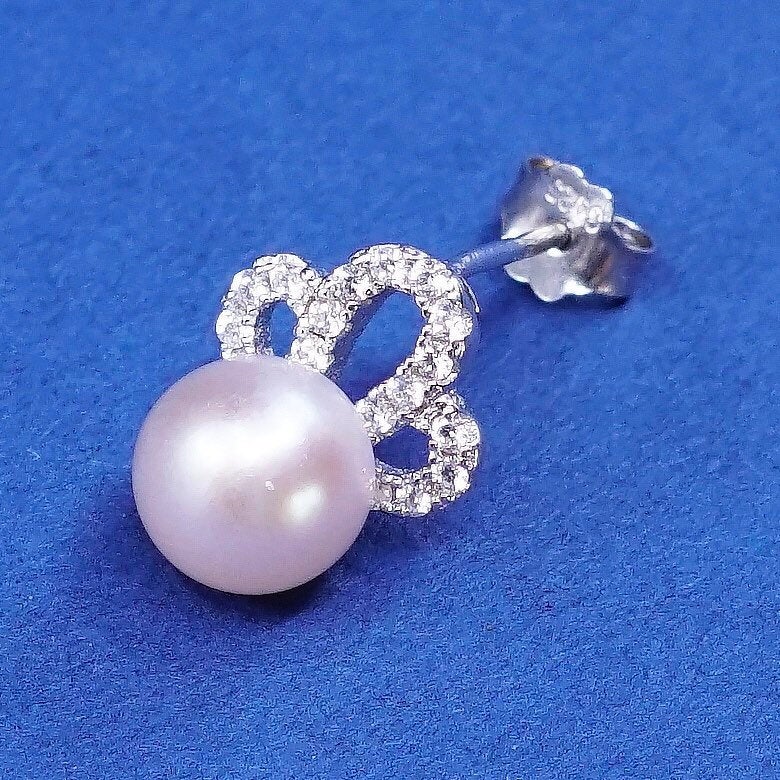 vtg Sterling silver with light pink pearl studs earrings and cz